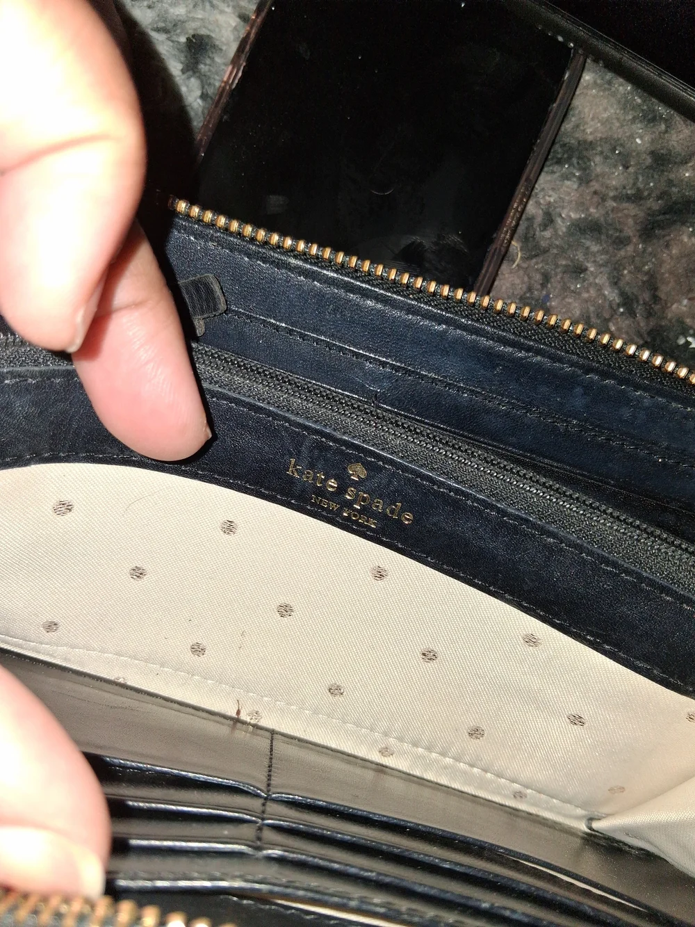 kate spade navy leather zip continental wallet with gold hardware